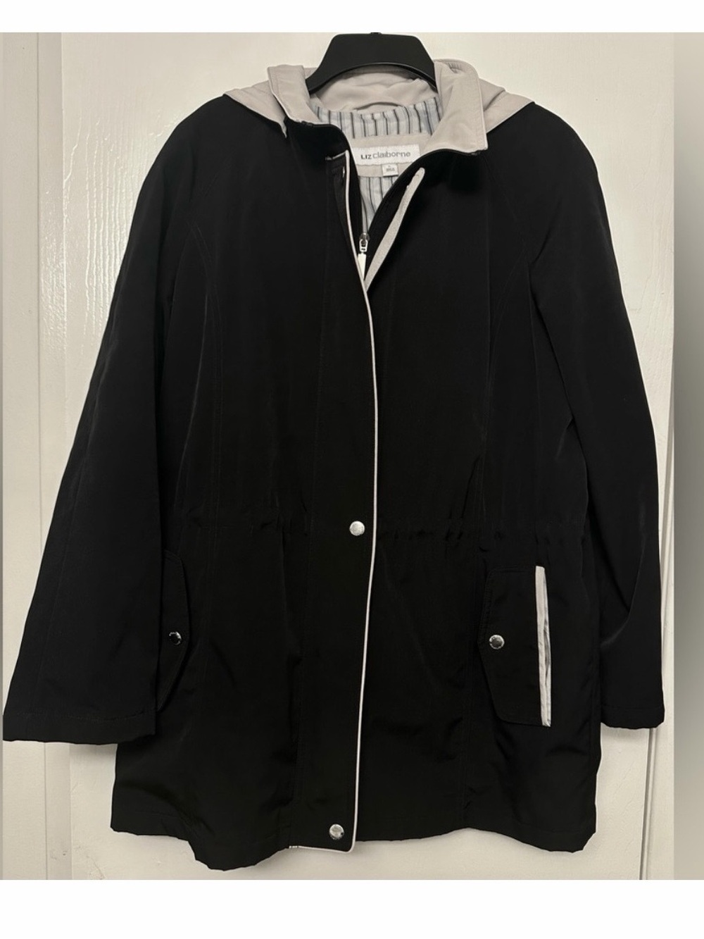 Liz Claiborne Black Rain/Trench Coat Size L